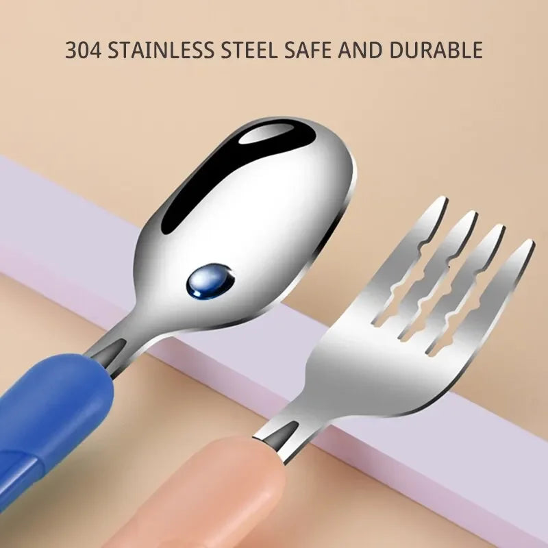 2PCS/Set Childrens Tableware Food Grade Stainless Steel Knife and Fork Baby Eating Training Utensils Baby Bottles Baby Spoons
