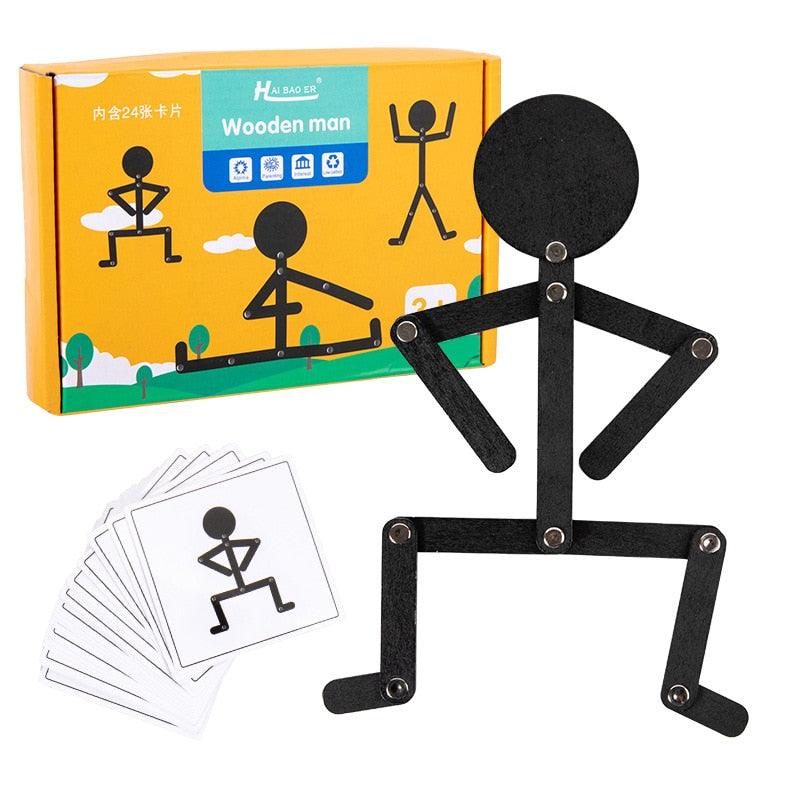 Kids Montessori Educational Wooden Stick Men Puzzle Game Kids Hand Skill Fine Motor Training Assemble Toys For Baby Imagination - Educatoy.com.br 